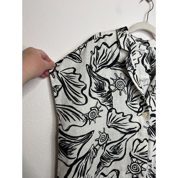 Madewell Large Boxy Cap Sleeve Shirt 100% Linen in Lighthouse Button Front EUC - Picture 7 of 13